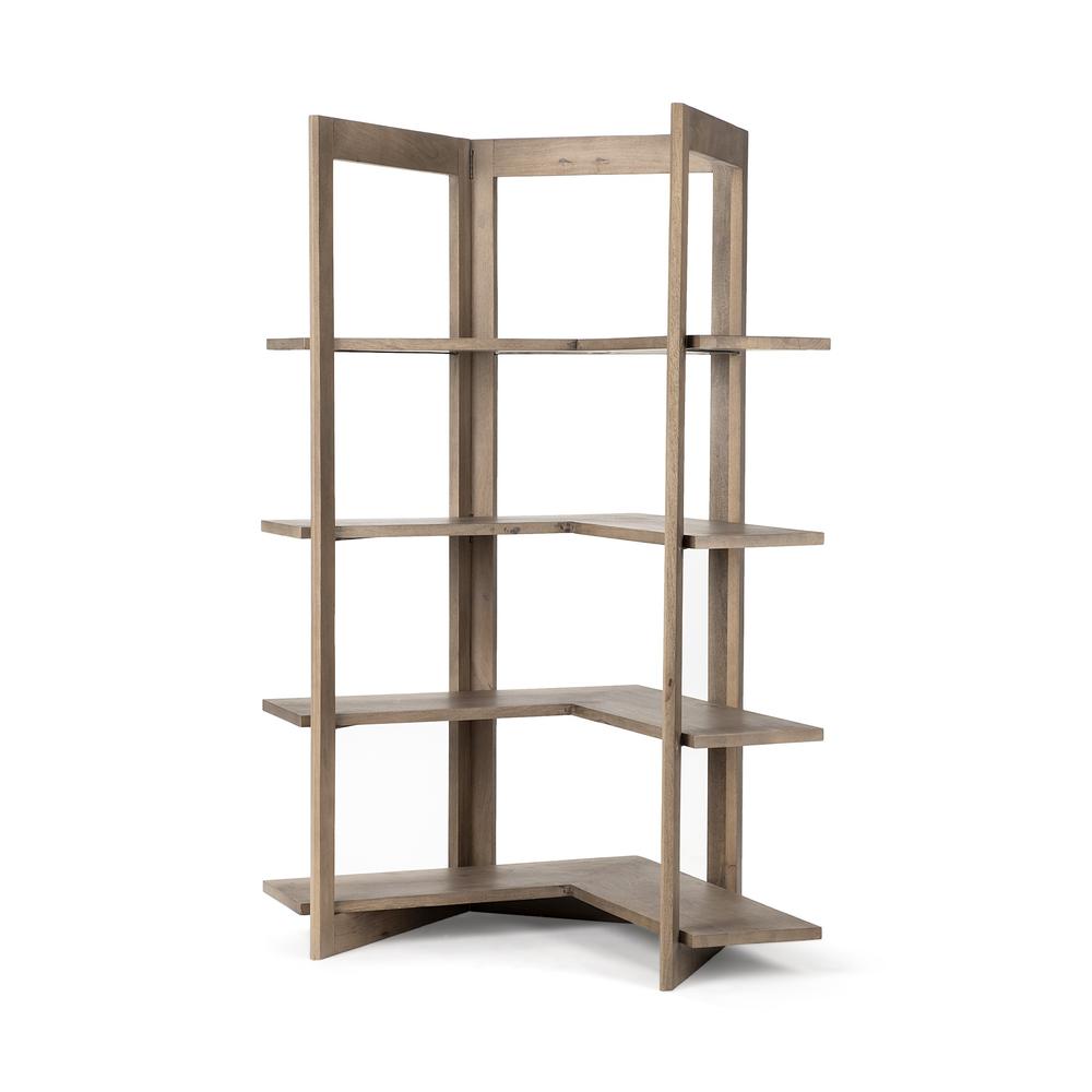 Light Brown Wooden Corner Shelving Unit Brown. Picture 1