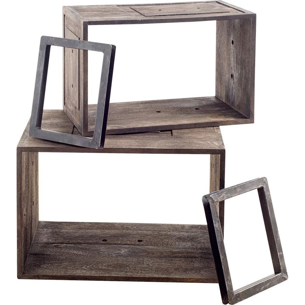 Set of Two Rustic Dark Brown Cube Box Shelves. Picture 1