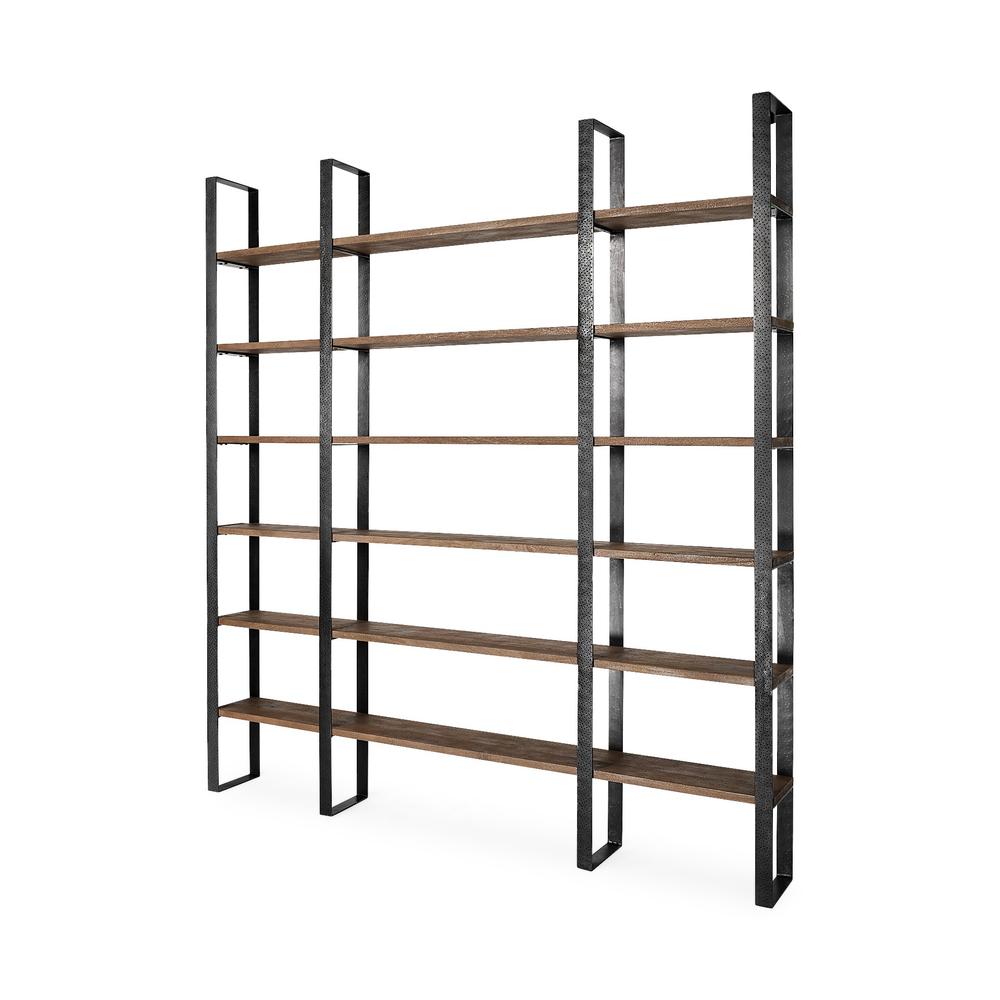 Black Iron Framed Wooden Shelving Unit Brown. Picture 1