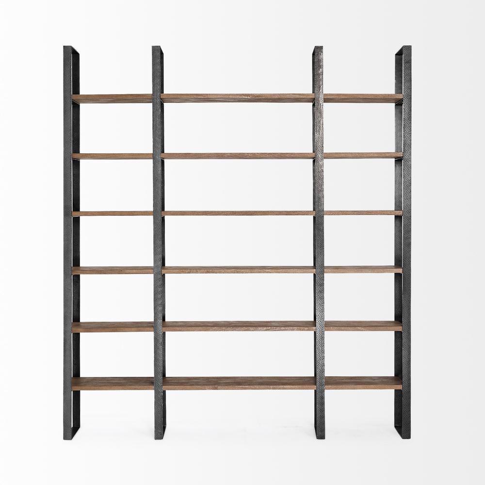 Black Iron Framed Wooden Shelving Unit Brown. Picture 2