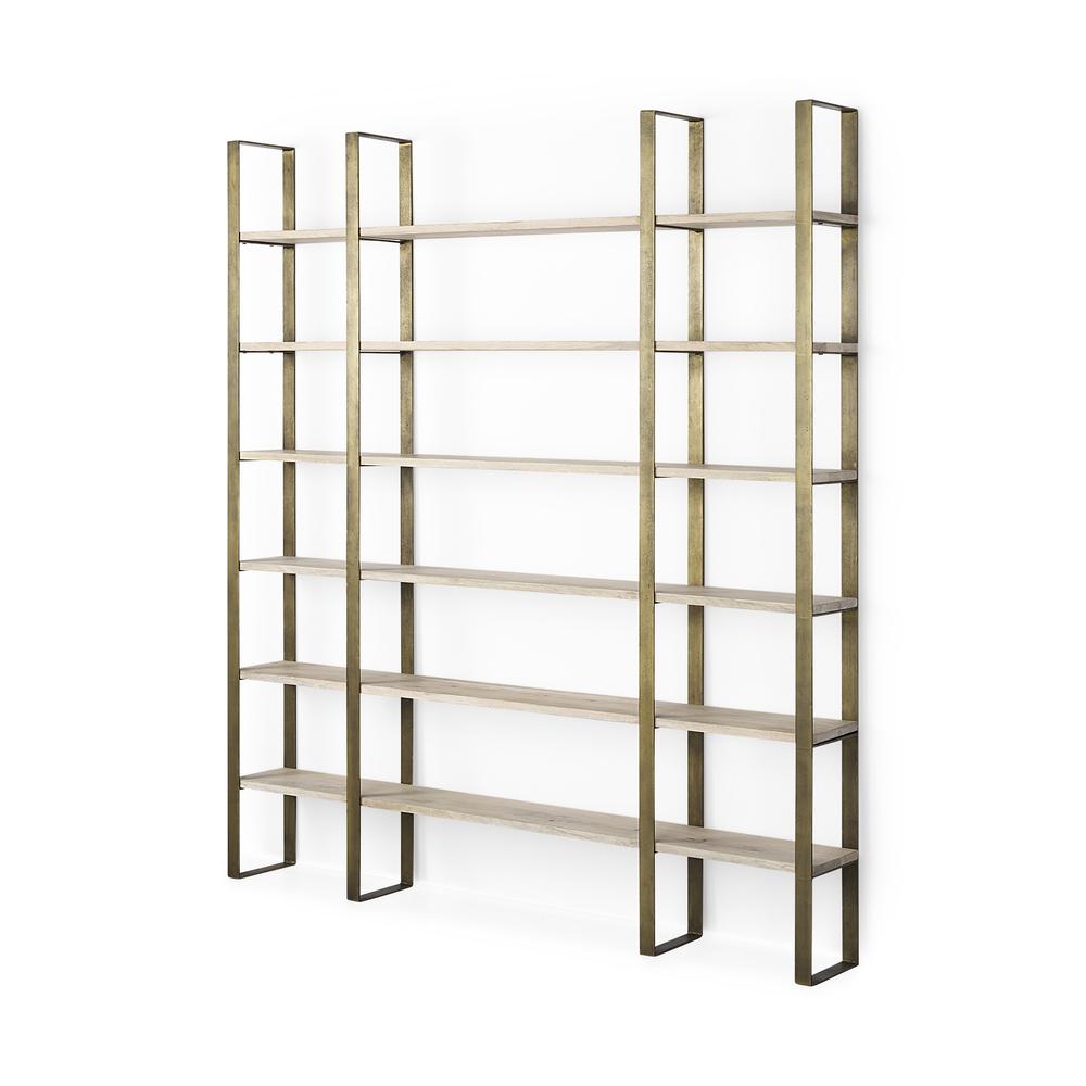 Gold Iron Framed Wooden Shelving Unit White. Picture 1