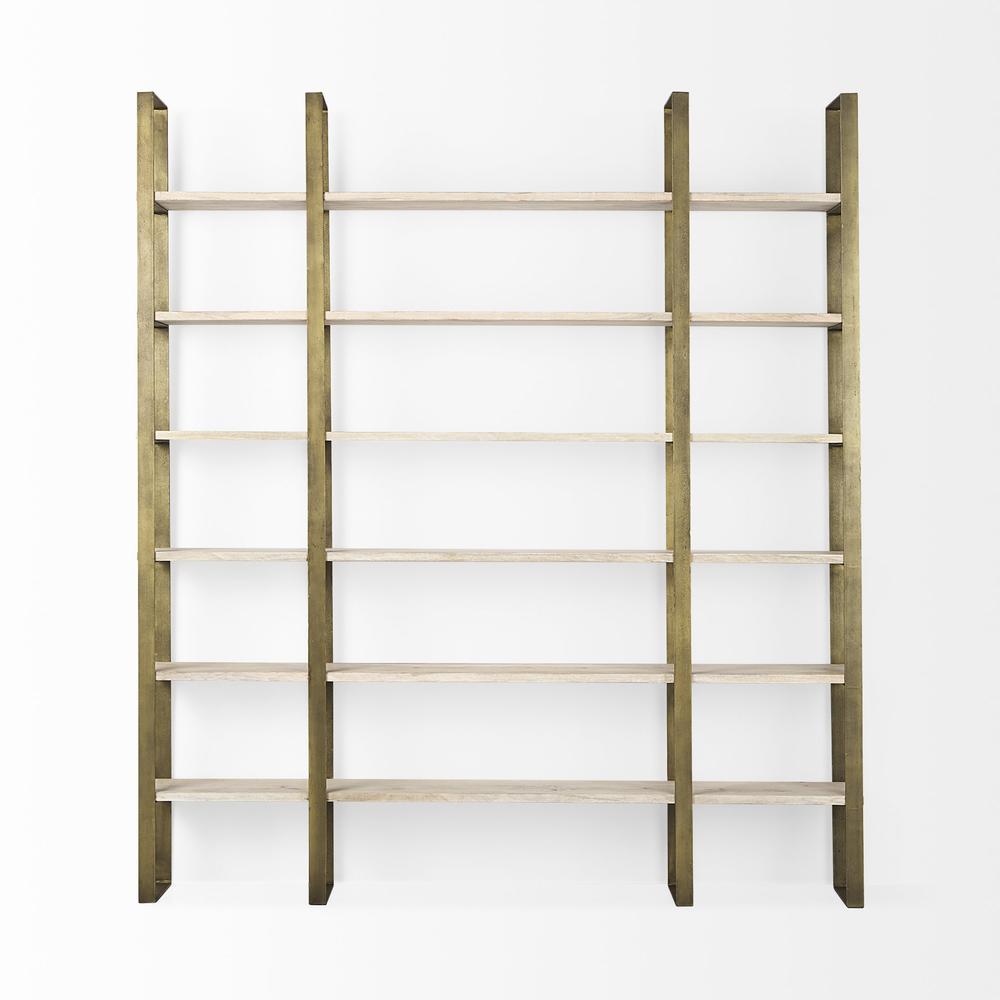 Gold Iron Framed Wooden Shelving Unit White. Picture 2