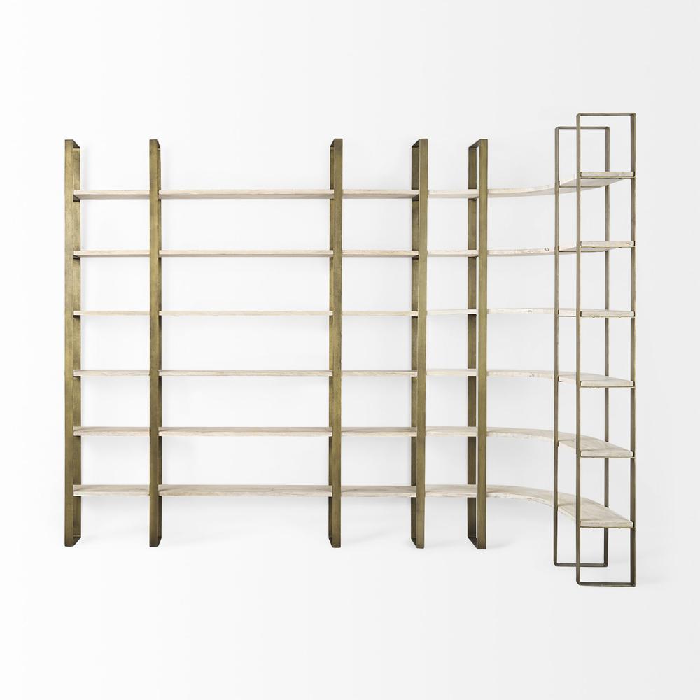 Gold Iron Framed Wooden Shelving Unit White. Picture 4