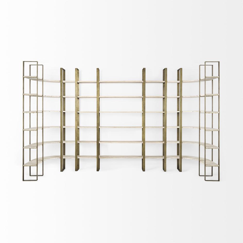 Gold Iron Framed Wooden Shelving Unit White. Picture 5