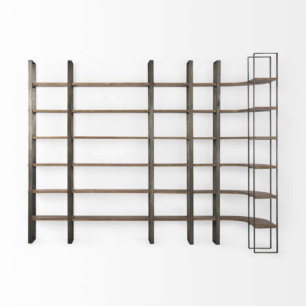 Silver Iron Framed Wooden Shelving Unit Brown. Picture 4