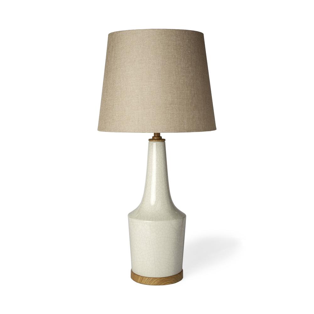 White Crackle and Natural Ceramic Table or Desk Lamp White/Brown. Picture 1