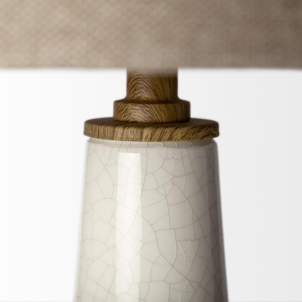 White Crackle and Natural Ceramic Table or Desk Lamp White/Brown. Picture 2
