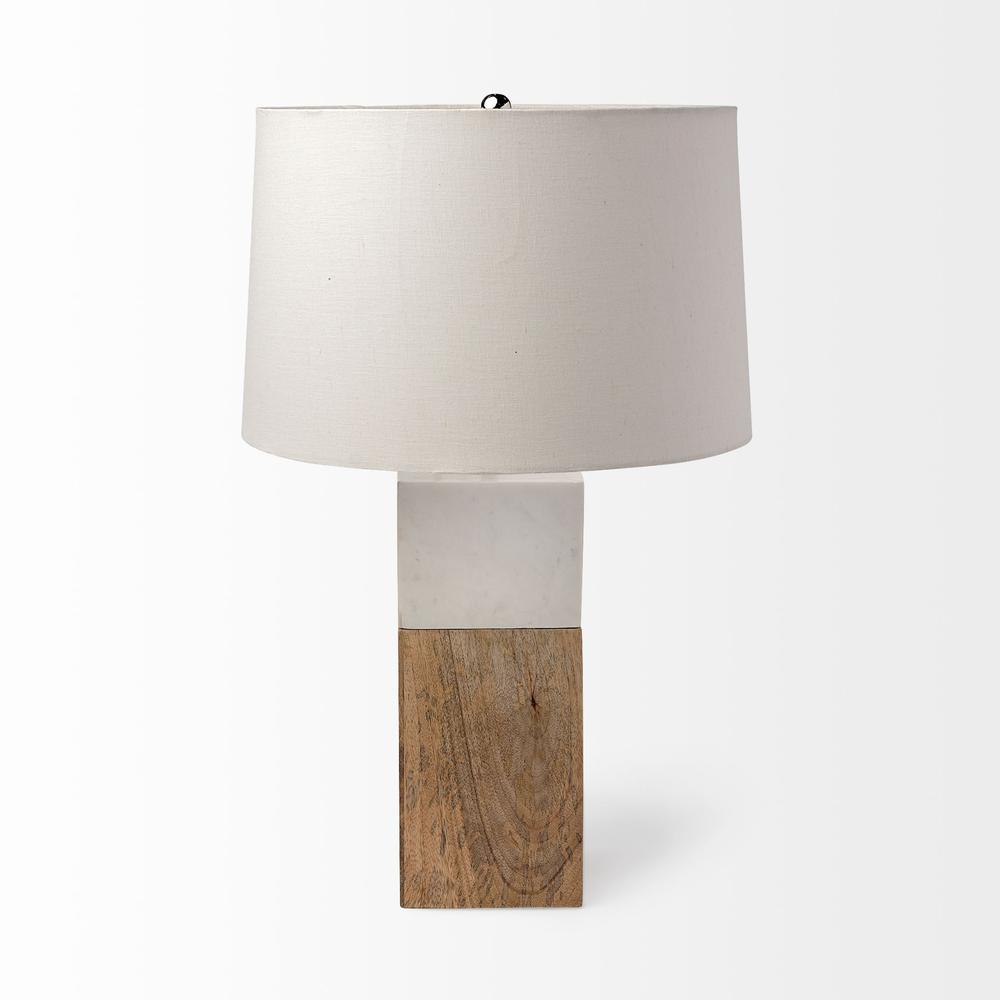 White Marble and Natural Wood Block Table or Desk Lamp White. Picture 2