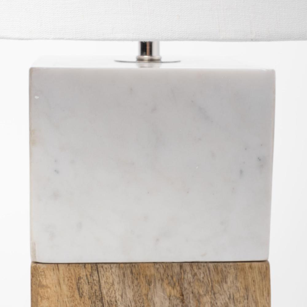 White Marble and Natural Wood Block Table or Desk Lamp White. Picture 4