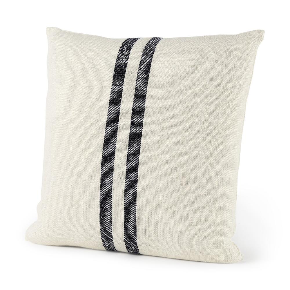 Beige and Central Blue Stripes Square Accent Pillow Cover Beige/Blue. Picture 1