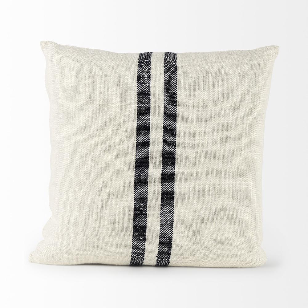 Beige and Central Blue Stripes Square Accent Pillow Cover Beige/Blue. Picture 2