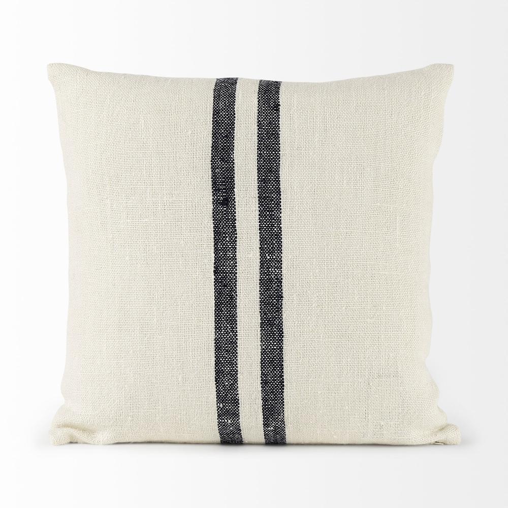 Beige and Central Blue Stripes Square Accent Pillow Cover Beige/Blue. Picture 4