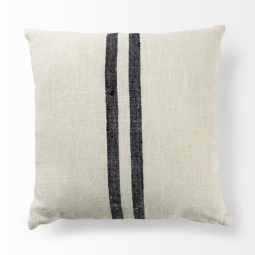 Beige and Central Blue Stripes Square Accent Pillow Cover Beige/Blue. Picture 5