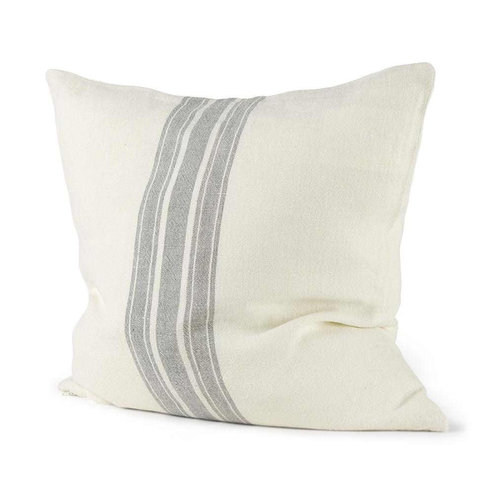 off white Pillow Cover with  Ash Gray  Stripes Cream/Gray. Picture 1