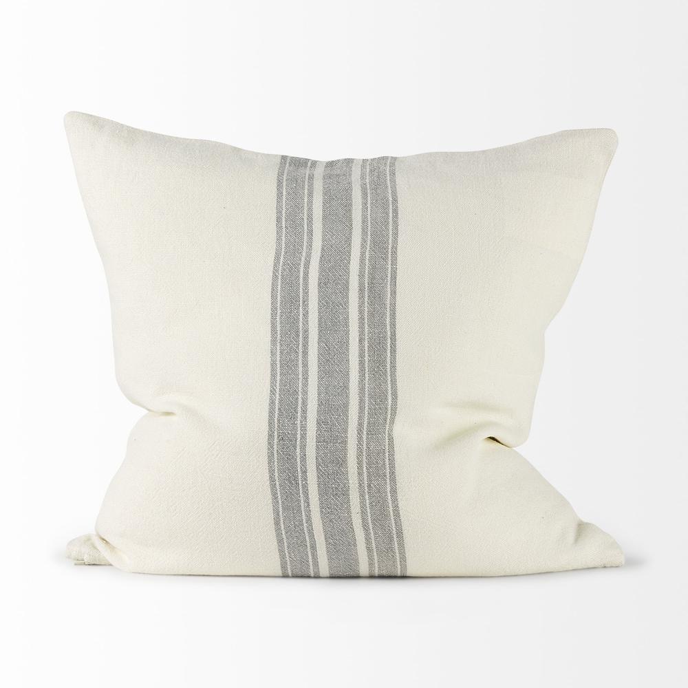 off white Pillow Cover with  Ash Gray  Stripes Cream/Gray. Picture 2