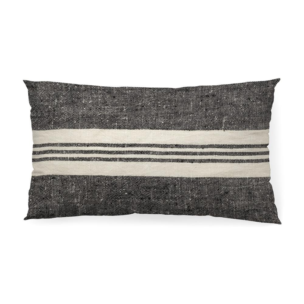 Black and White Striped Lumbar Accent Pillow Cover Black/White. Picture 1