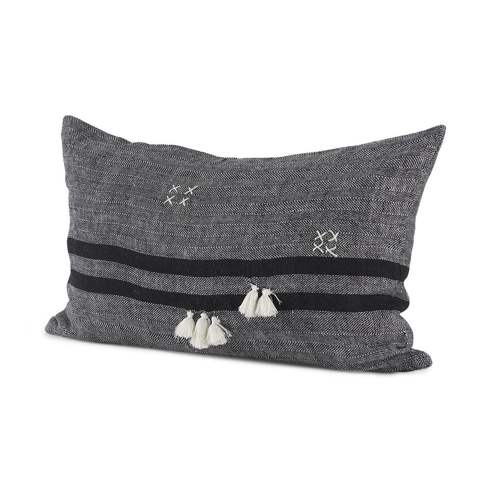 Dark Gray Detailed Lumbar Throw Pillow Cover Gray/Black. Picture 1