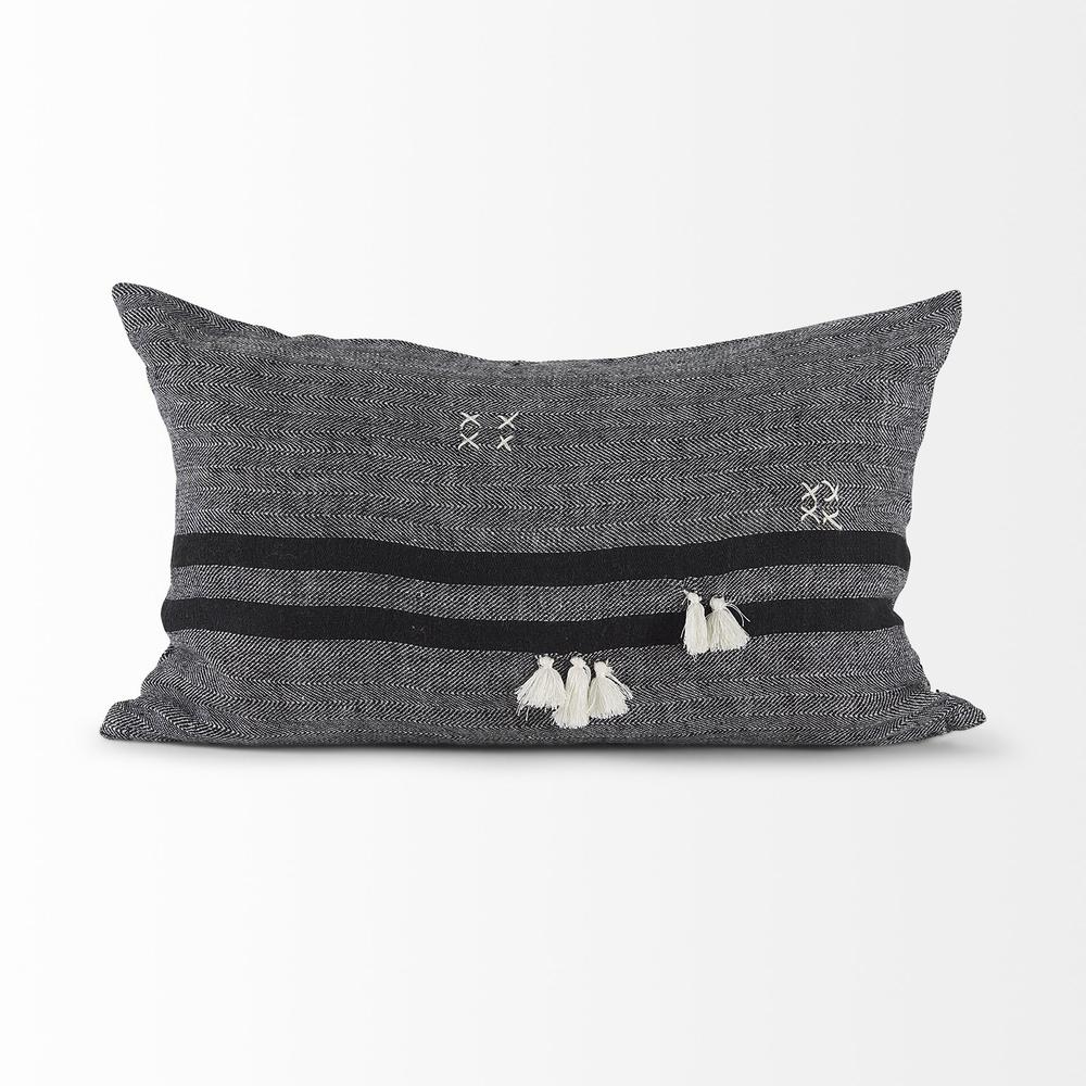 Dark Gray Detailed Lumbar Throw Pillow Cover Gray/Black. Picture 2