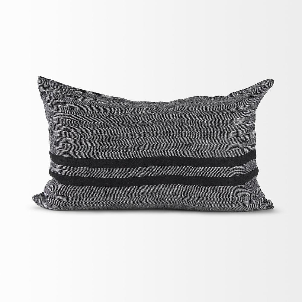 Dark Gray Detailed Lumbar Throw Pillow Cover Gray/Black. Picture 4