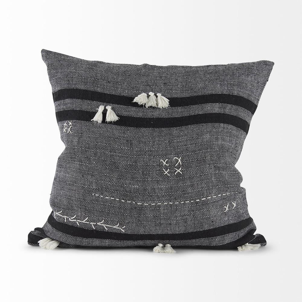 Dark Gray Detailed Throw Pillow Cover Gray/Black. Picture 2