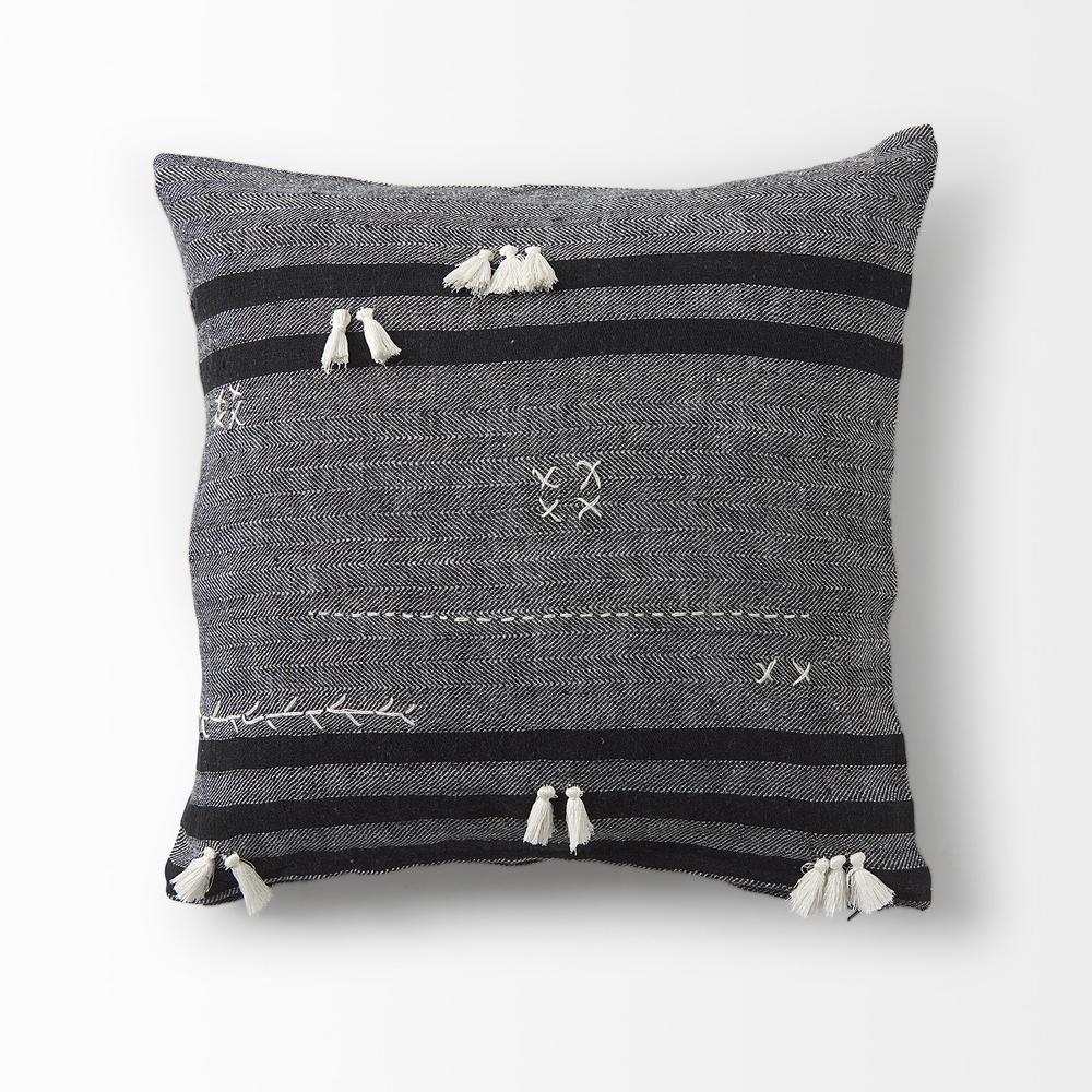 Dark Gray Detailed Throw Pillow Cover Gray/Black. Picture 5