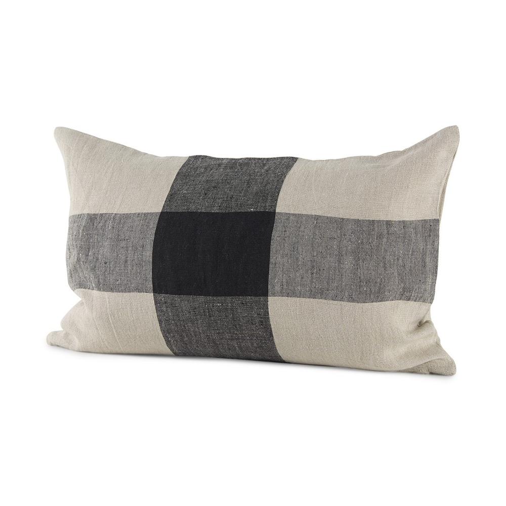 Beige and Black Plaid Pattern Lumbar Throw Pillow Cover Beige/Black. Picture 1