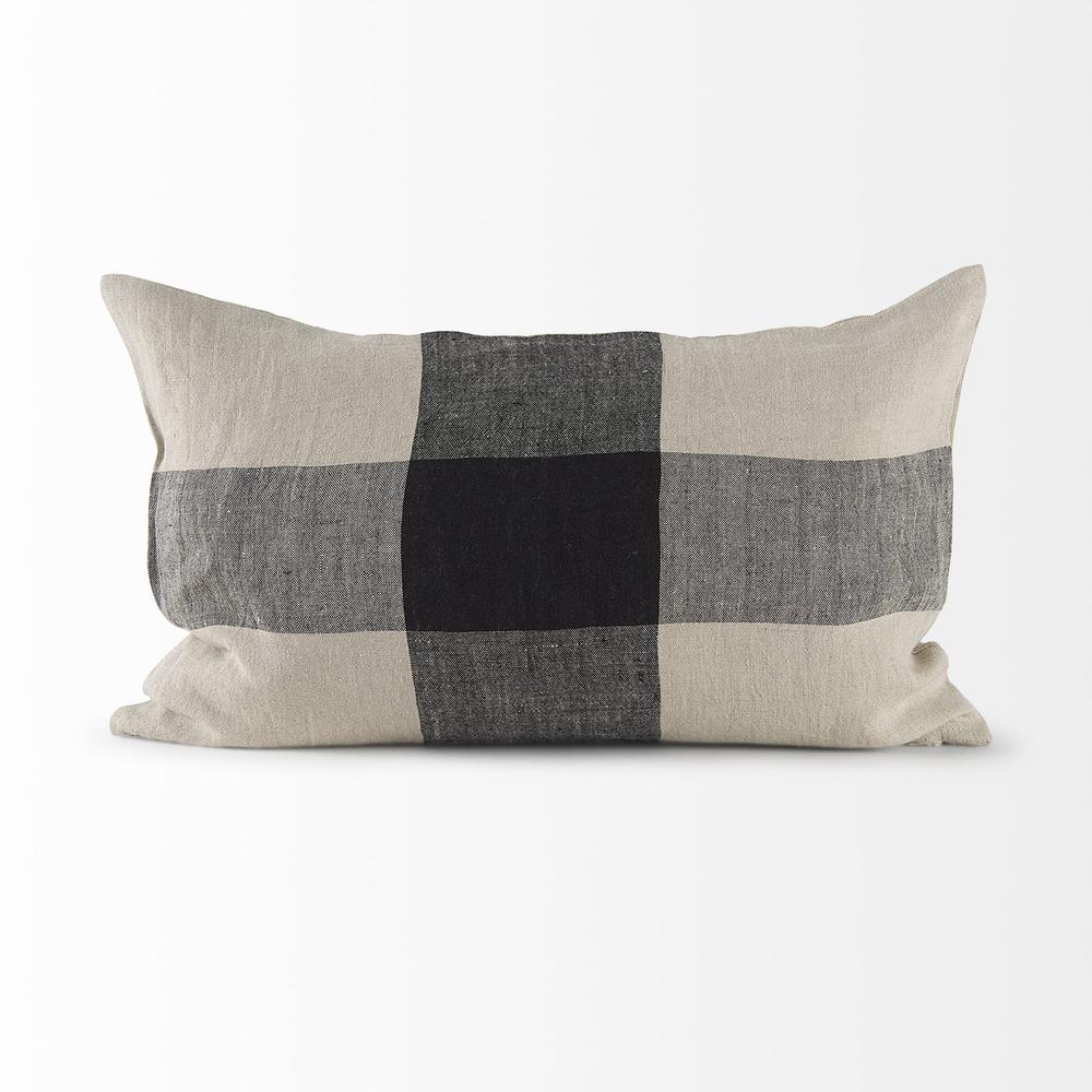 Beige and Black Plaid Pattern Lumbar Throw Pillow Cover Beige/Black. Picture 2