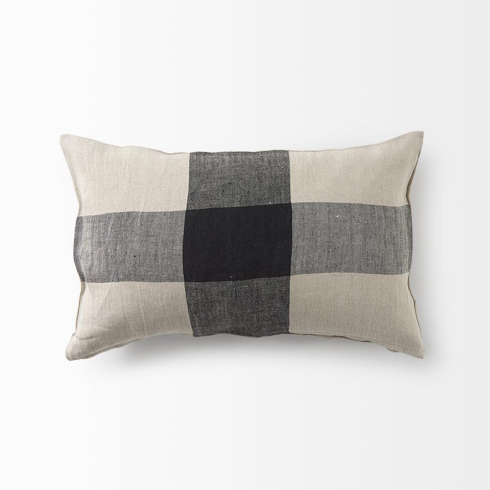 Beige and Black Plaid Pattern Lumbar Throw Pillow Cover Beige/Black. Picture 5