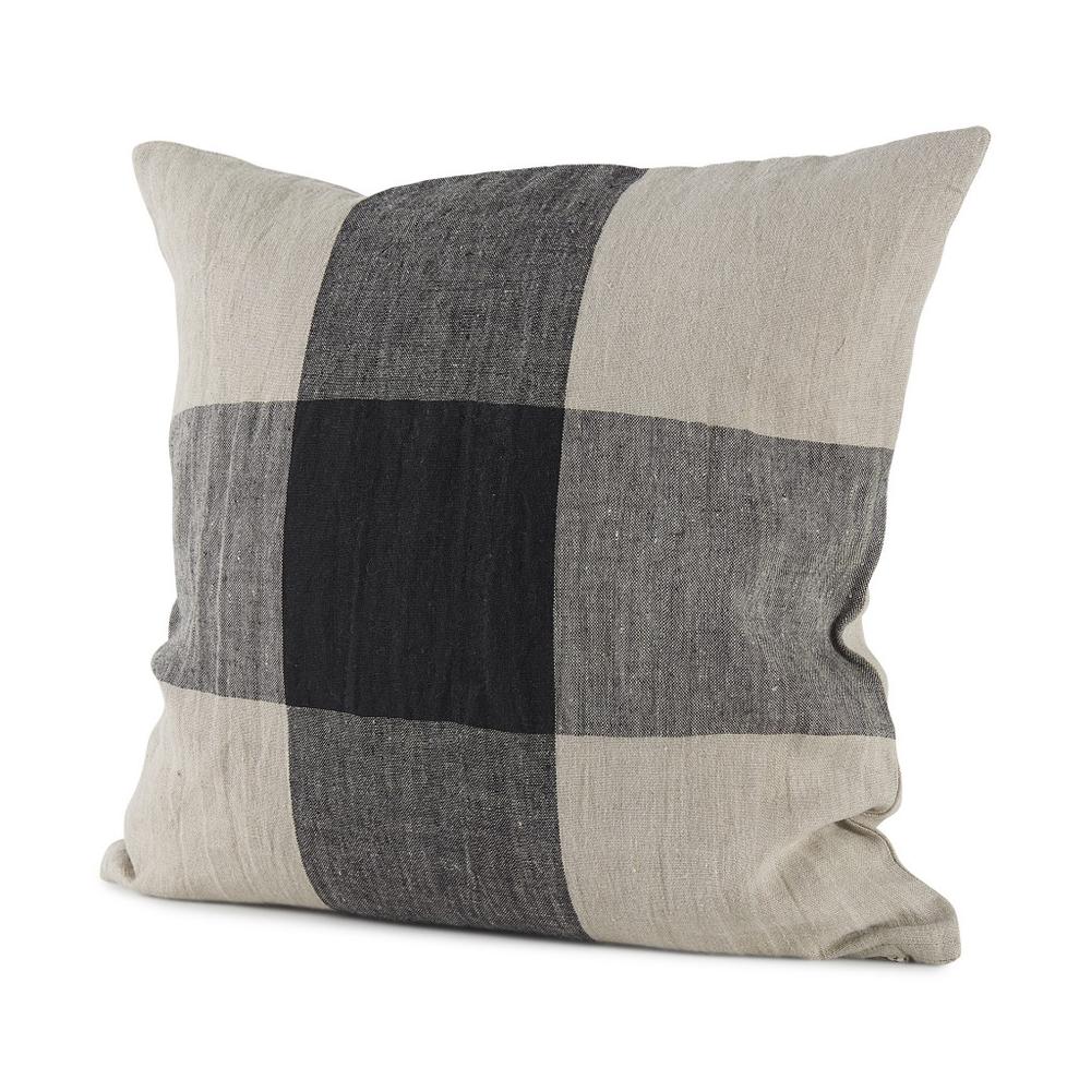 Beige and Black Plaid Pattern Throw Pillow Cover Beige/Black. Picture 1