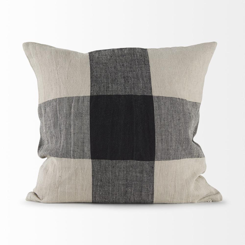 Beige and Black Plaid Pattern Throw Pillow Cover Beige/Black. Picture 2