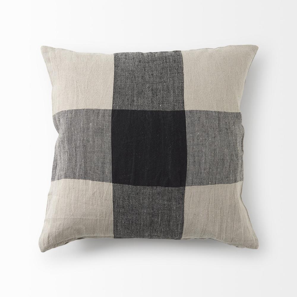 Beige and Black Plaid Pattern Throw Pillow Cover Beige/Black. Picture 5