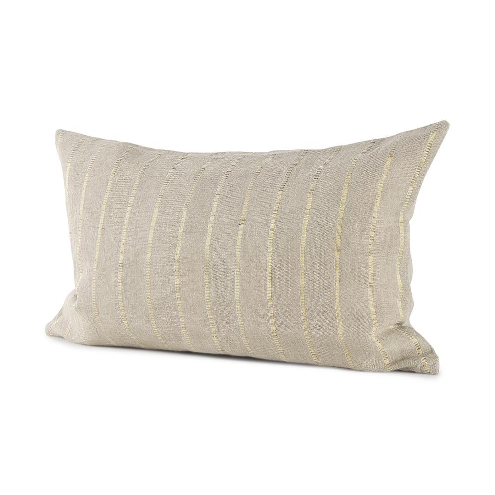 Beige and Gold Striped Lumbar Pillow Cover Beige. Picture 1