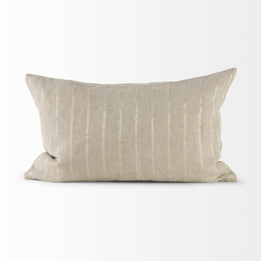 Beige and Gold Striped Lumbar Pillow Cover Beige. Picture 2