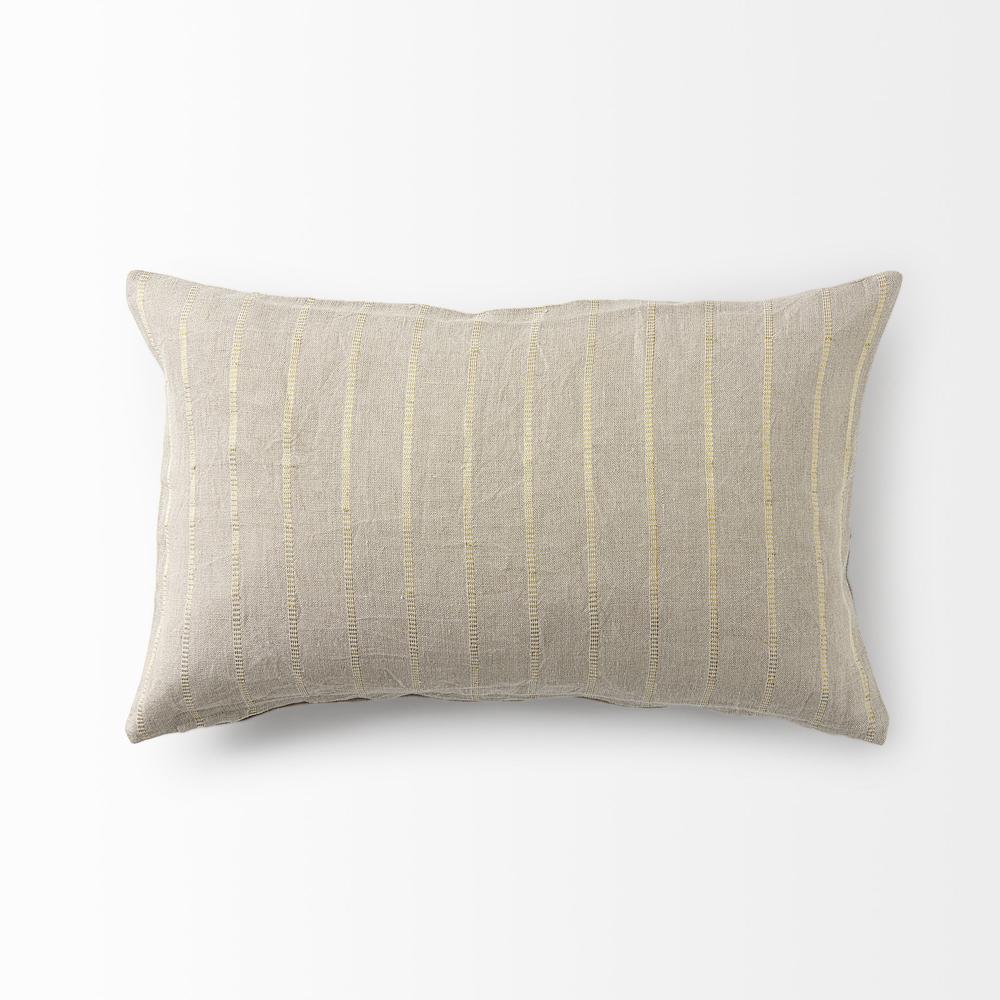 Beige and Gold Striped Lumbar Pillow Cover Beige. Picture 5