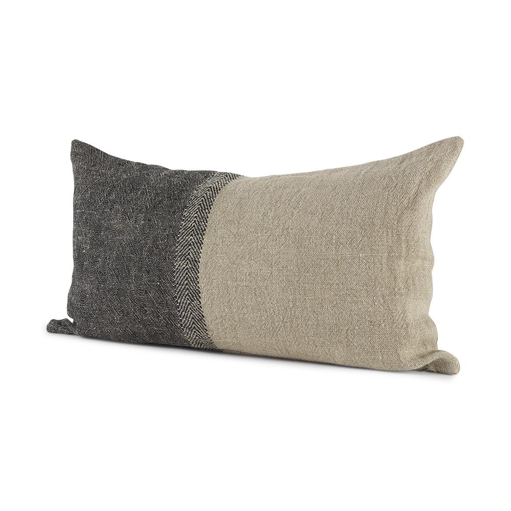 Black and Gray Two Tone Lumbar Pillow Cover Beige/Gray. Picture 1