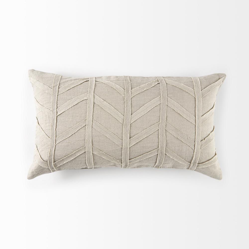 Light Gray Chevron Textured Lumbar Pillow Cover Beige. Picture 5
