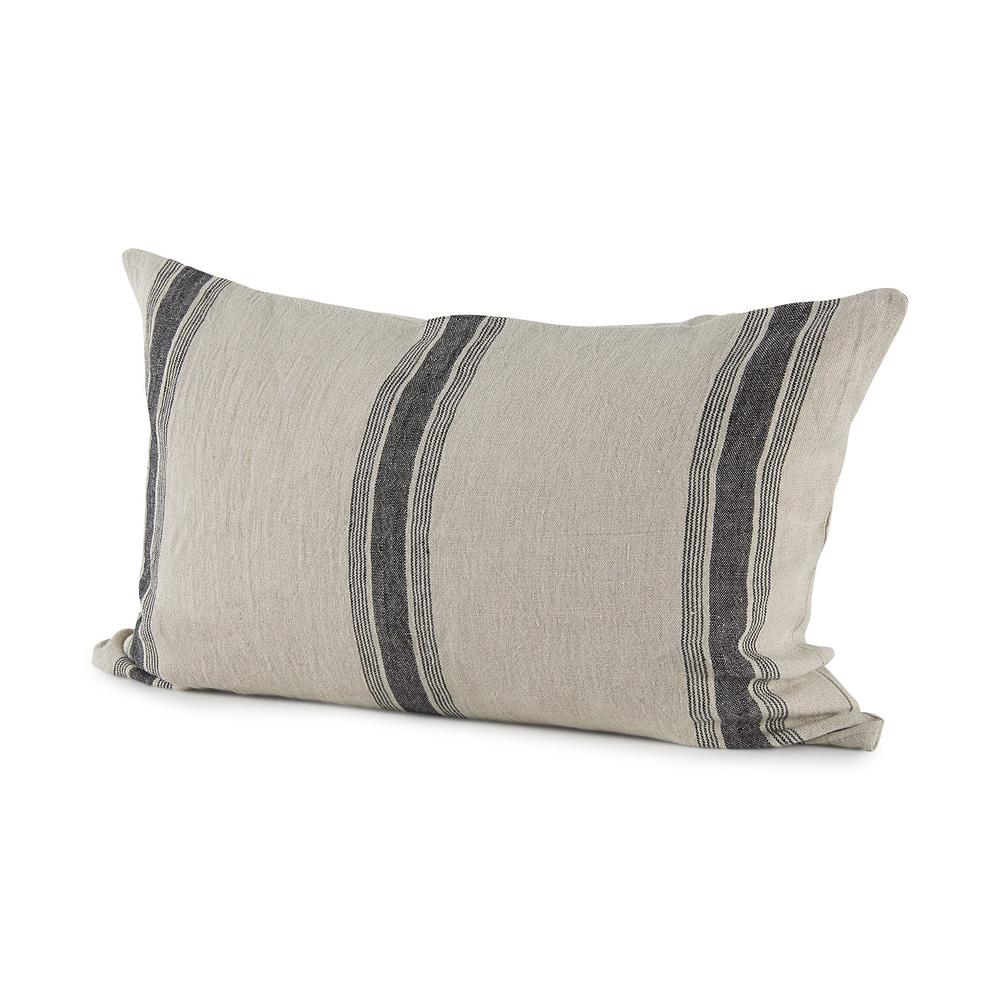 Beige and Black Striped Lumbar Pillow Cover Beige/Black. Picture 1