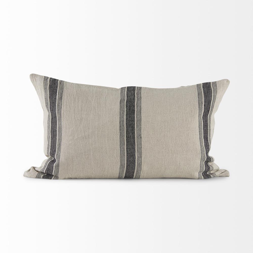 Beige and Black Striped Lumbar Pillow Cover Beige/Black. Picture 2