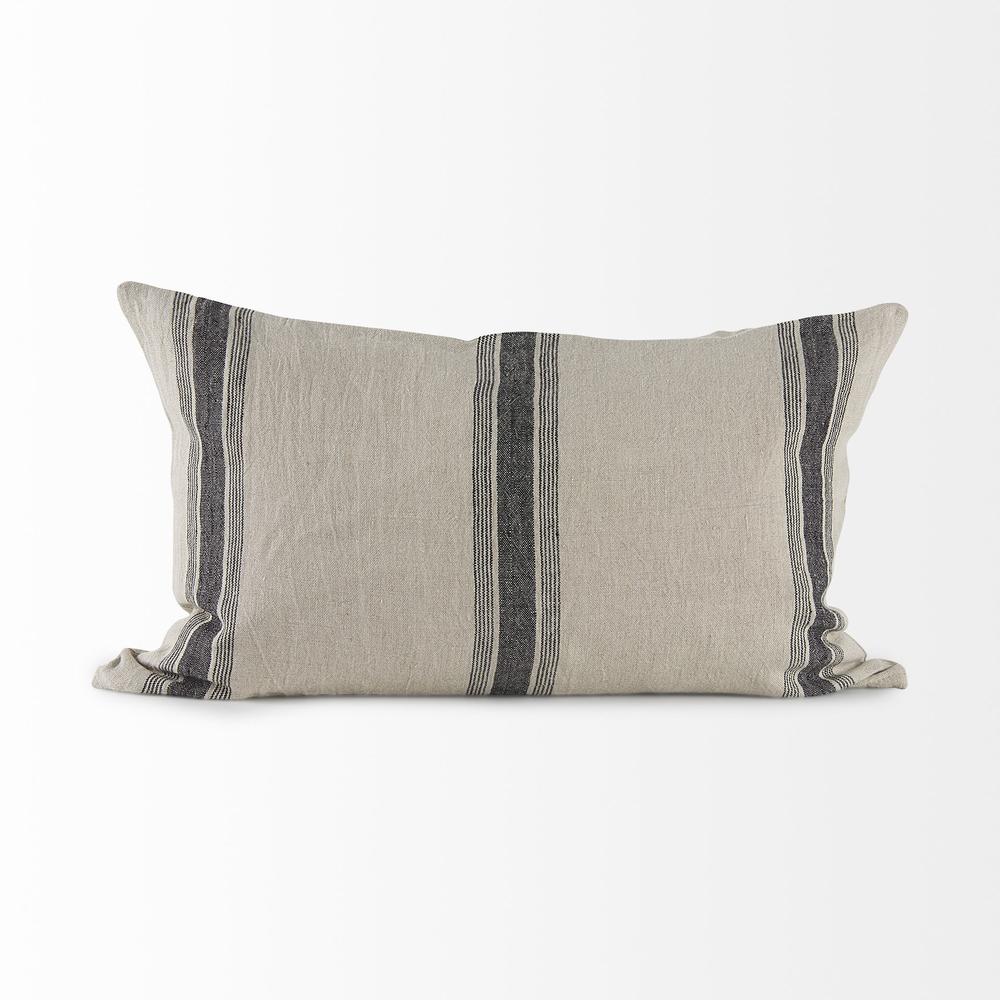 Beige and Black Striped Lumbar Pillow Cover Beige/Black. Picture 4