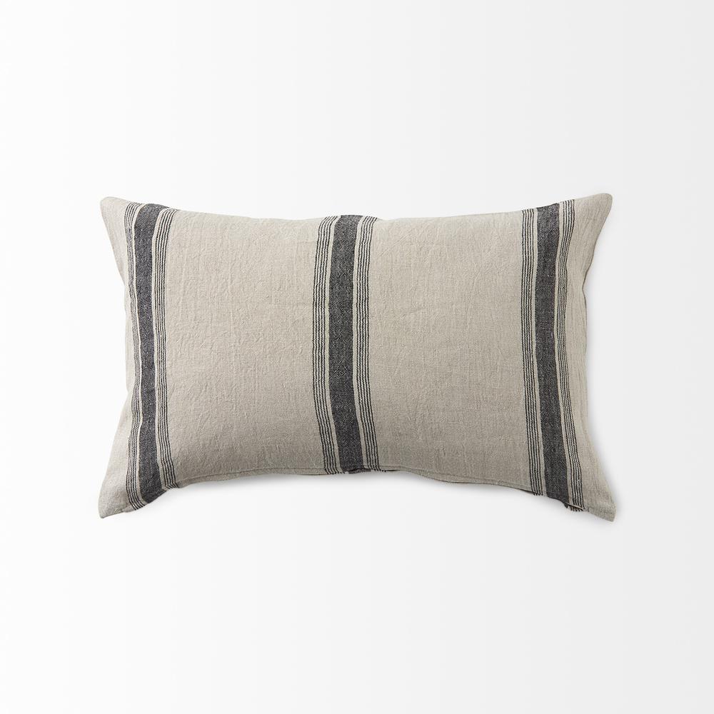 Beige and Black Striped Lumbar Pillow Cover Beige/Black. Picture 5