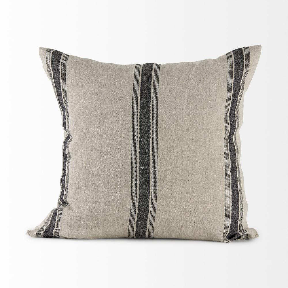 Beige and Black Striped Pillow Cover Beige/Black. Picture 4