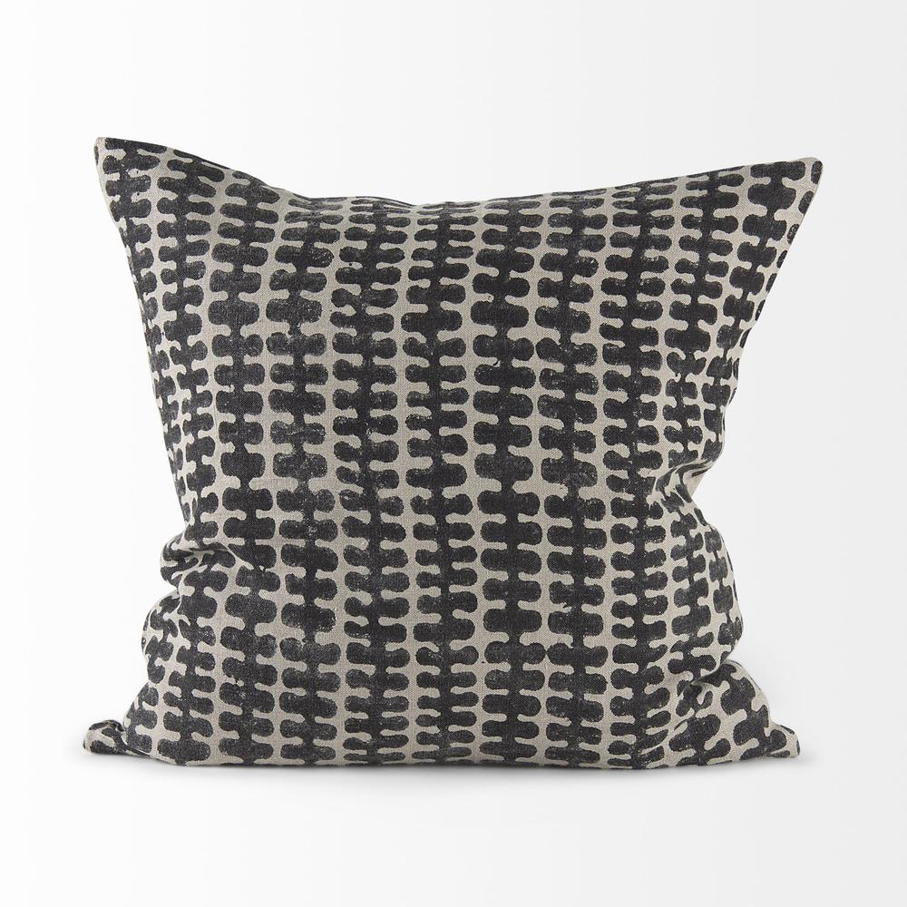 Light Gray and Black Throw Pillow Cover Beige/Black. Picture 2