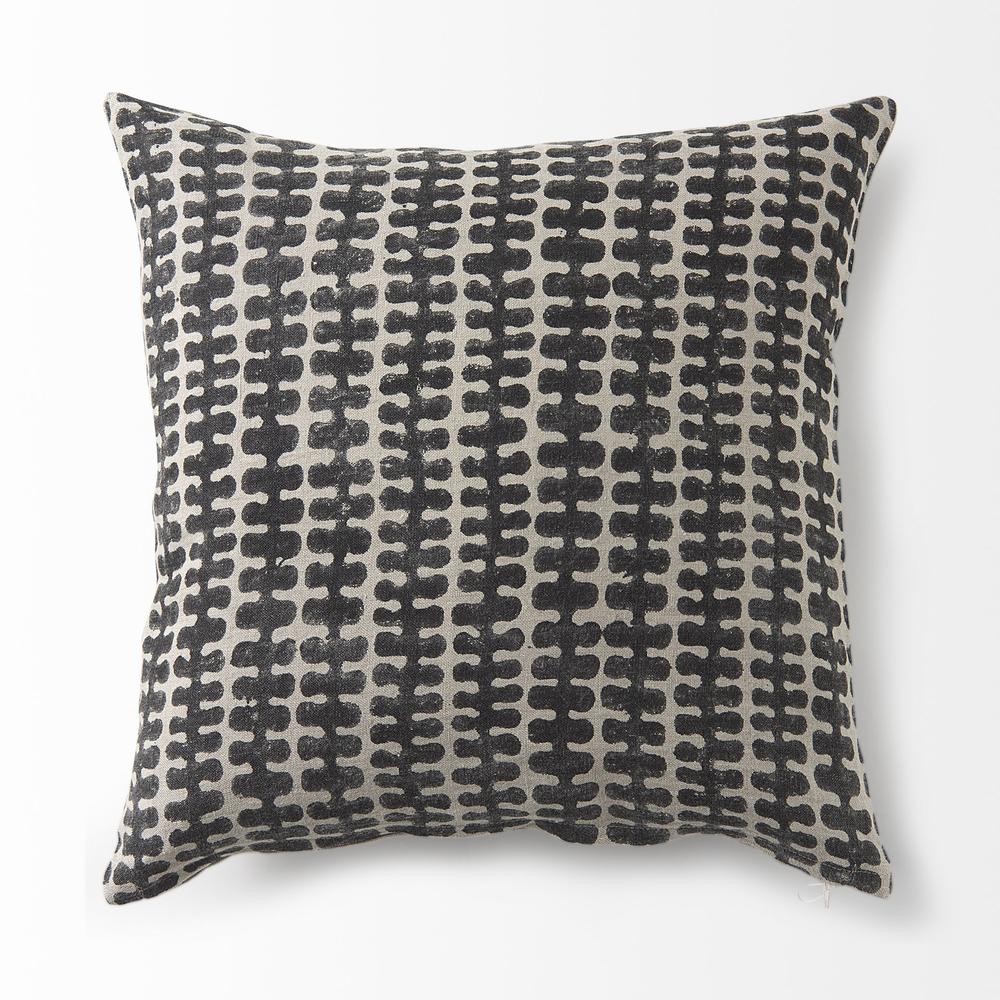 Light Gray and Black Throw Pillow Cover Beige/Black. Picture 5