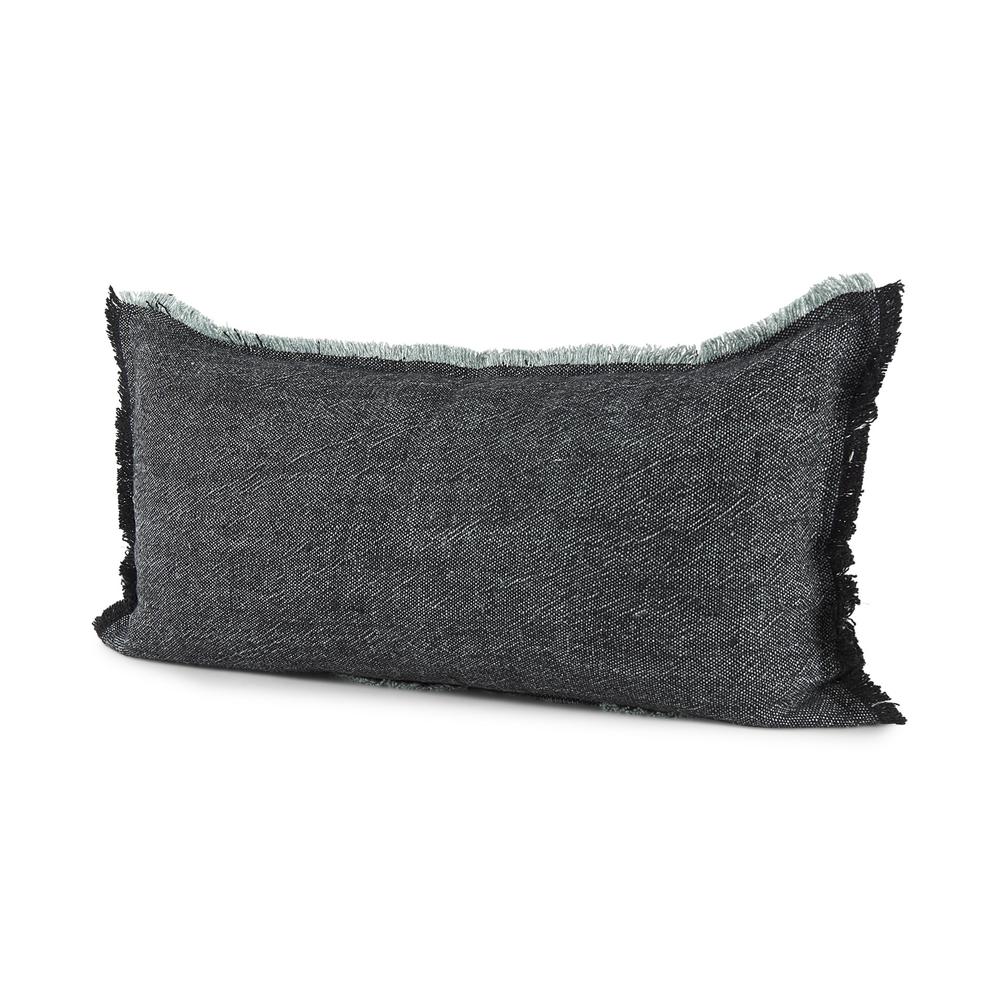 Dark Gray Fringed Lumbar Throw Pillow Cover Gray. Picture 1