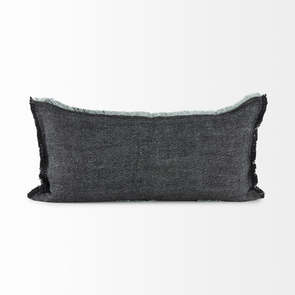 Dark Gray Fringed Lumbar Throw Pillow Cover Gray. Picture 2