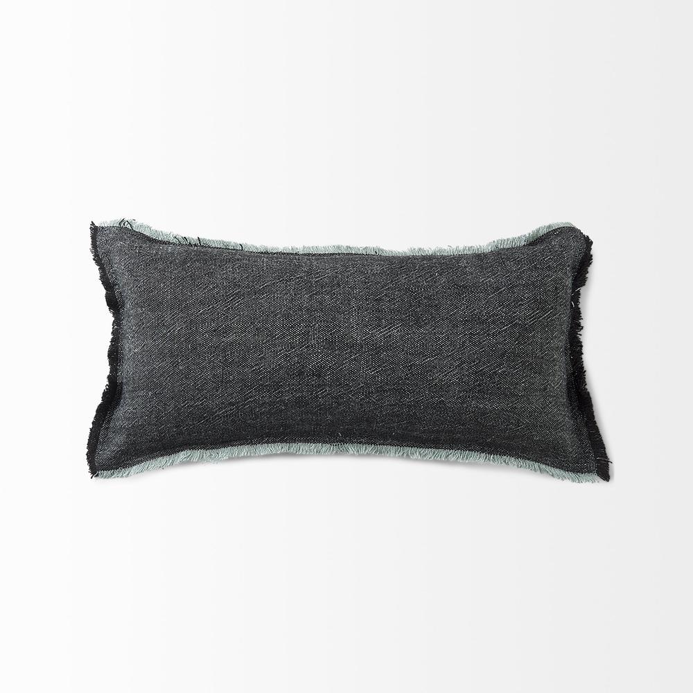 Dark Gray Fringed Lumbar Throw Pillow Cover Gray. Picture 5