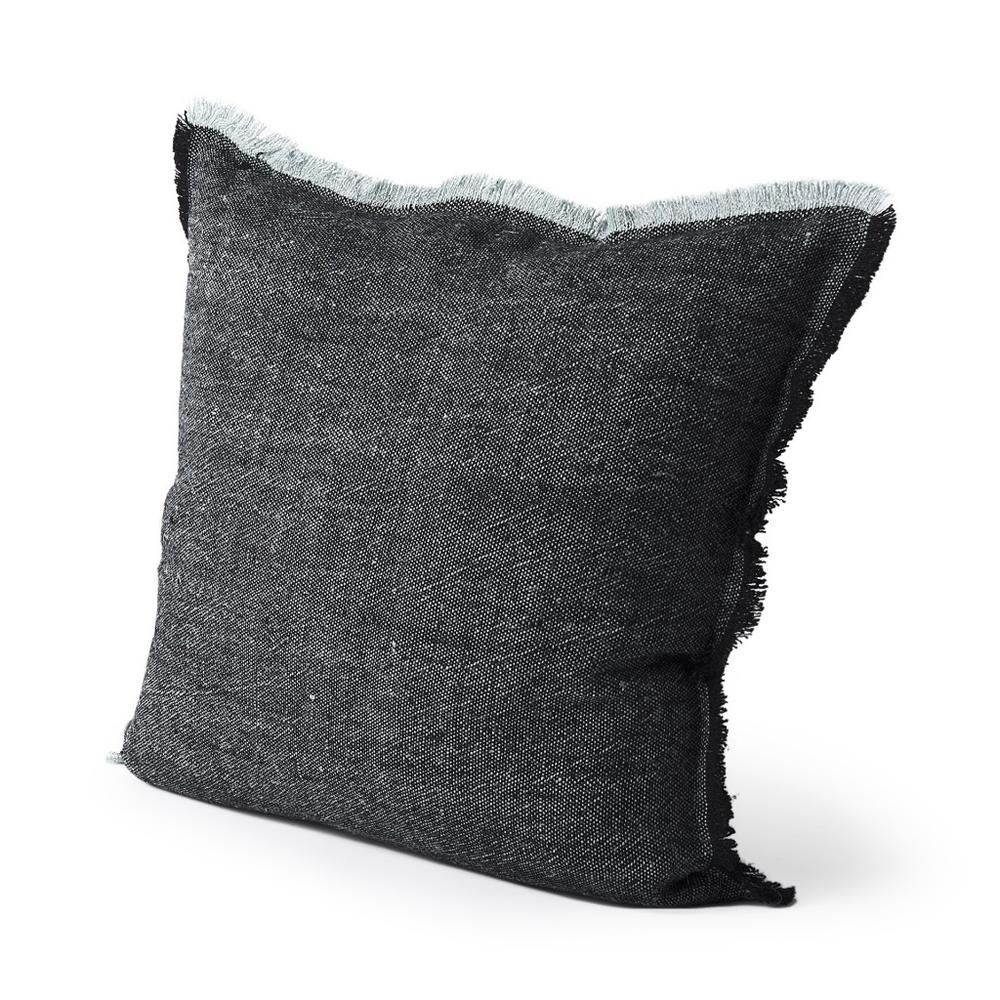 Dark Gray Fringed Throw Pillow Cover Blue. Picture 1
