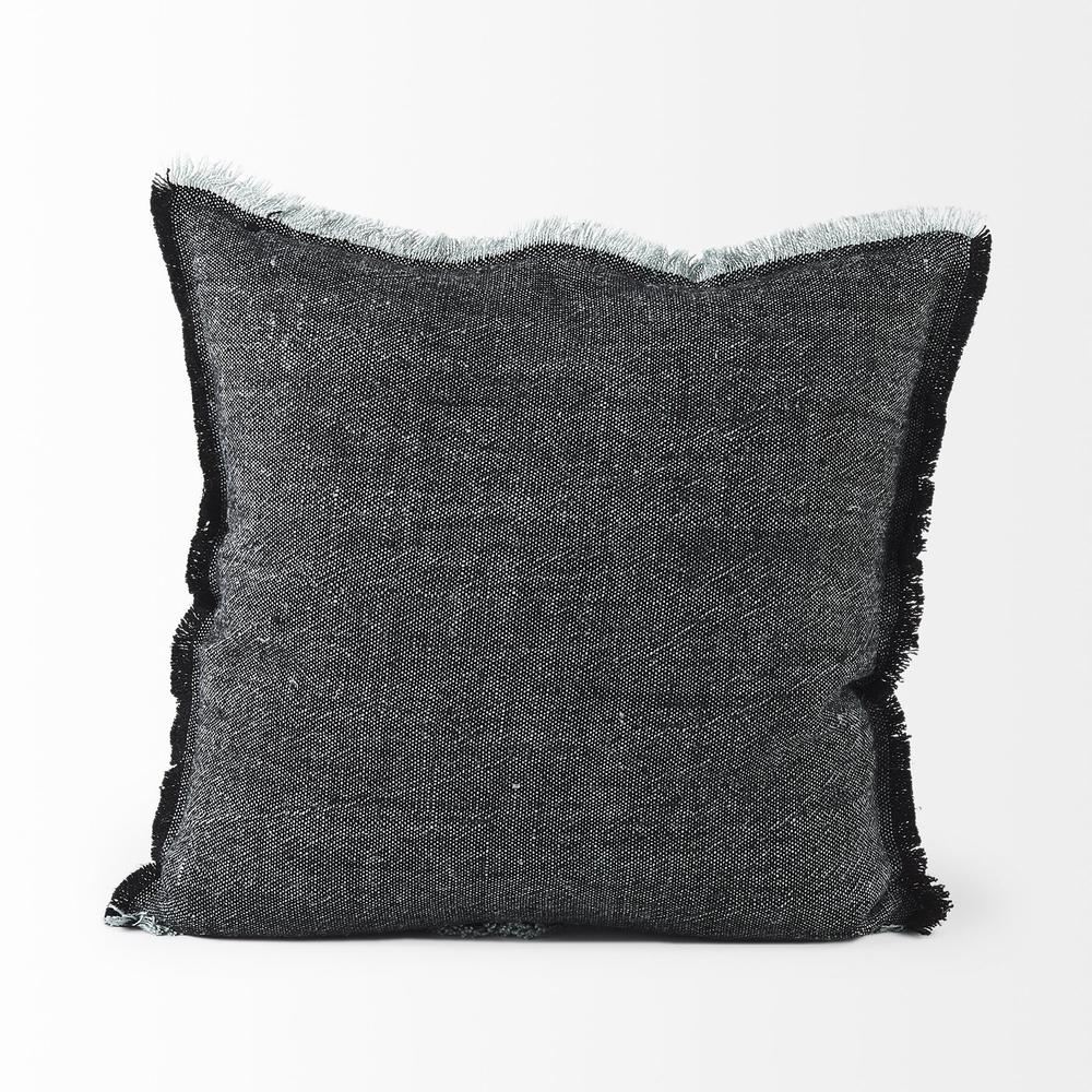 Dark Gray Fringed Throw Pillow Cover Blue. Picture 2