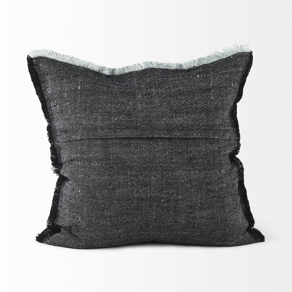 Dark Gray Fringed Throw Pillow Cover Blue. Picture 4