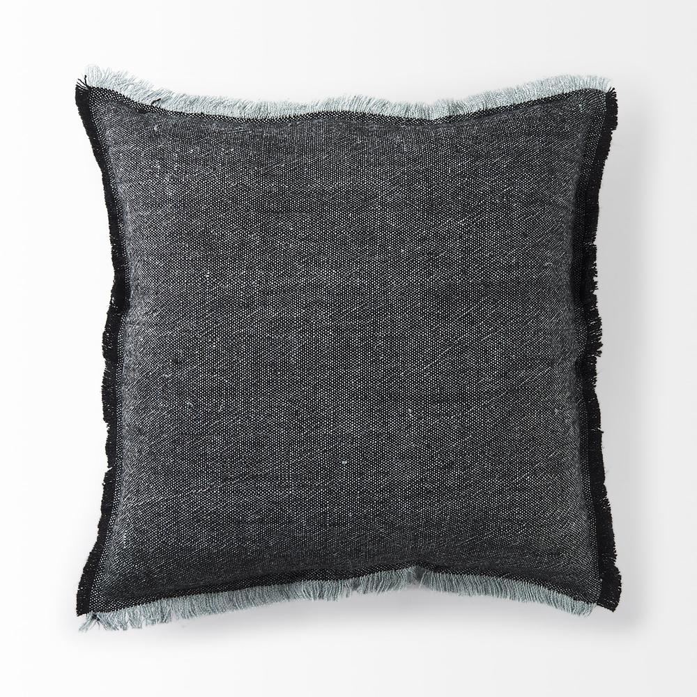 Dark Gray Fringed Throw Pillow Cover Blue. Picture 5